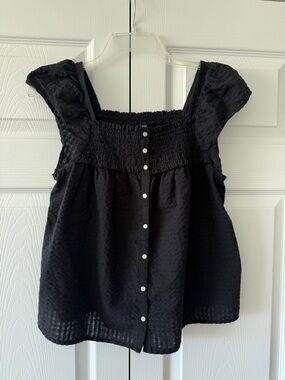 Old Navy Black Smocked Square-Neck Button Front Top